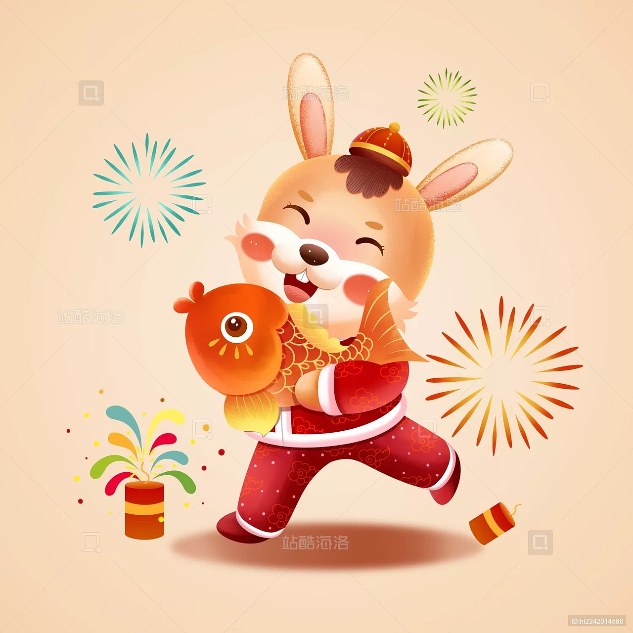 2023癸卯兔年福兔贺春新春插画