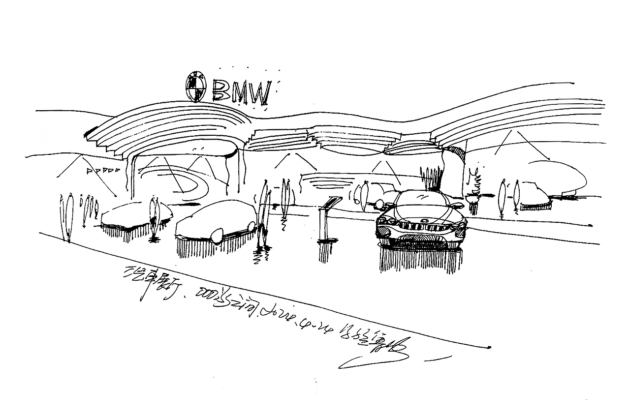 汽车展厅手绘方案。