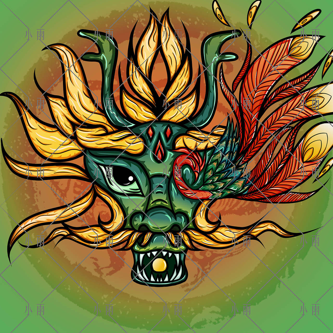 國潮龍鳳頭（圖ZMzIzMTU5NjQw） - 新銳潮流插畫 - 站酷設(shè)計師小雨星點點原創(chuàng)素材 - 站酷ZCOOL