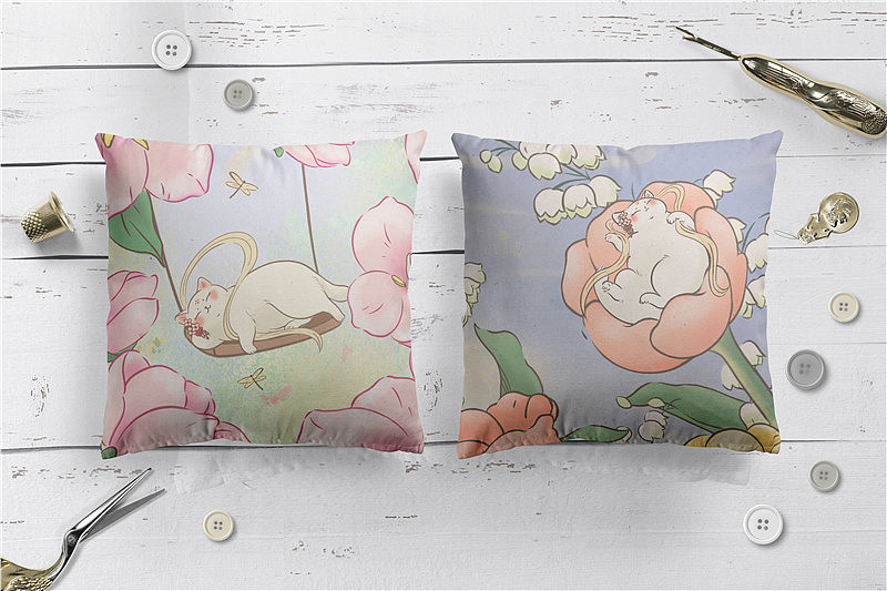 原创国风插画-【猫咪与花海】·无人知此意·歌罢满帘风