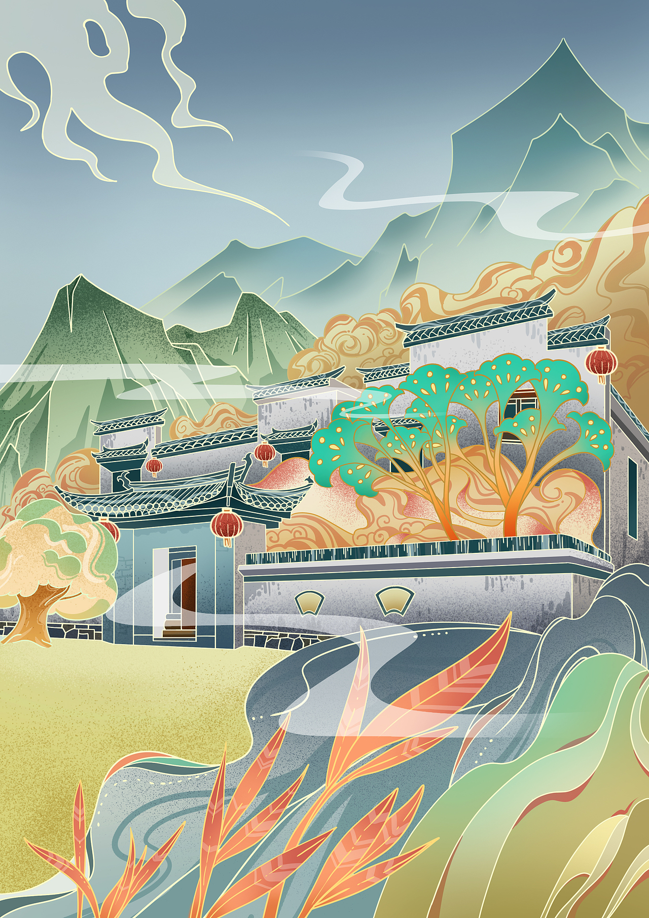 徽派建筑系列插画（图ZMzA4MjA0OTg0） - 创作习作 - 站酷设计师李慢慢_原创素材 - 站酷ZCOOL