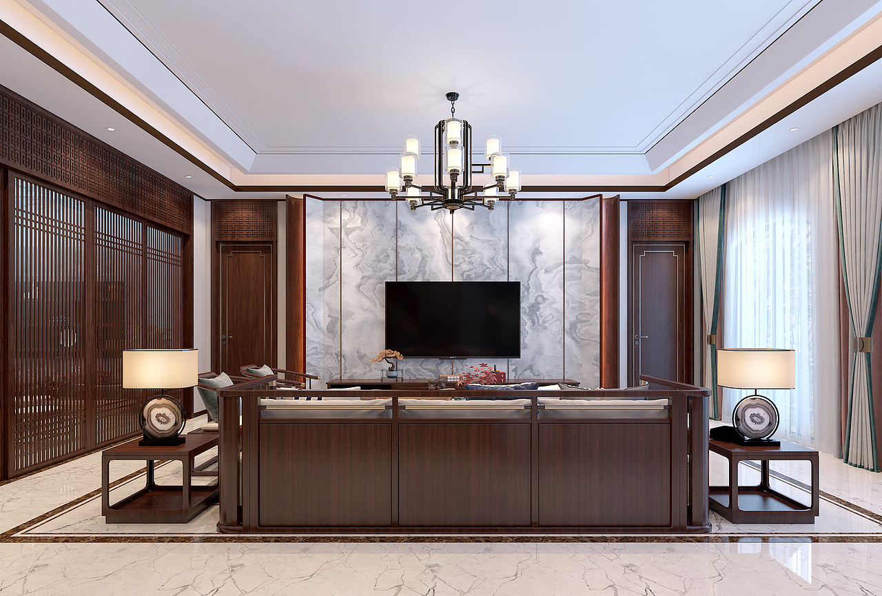 新中式自建别墅-客厅