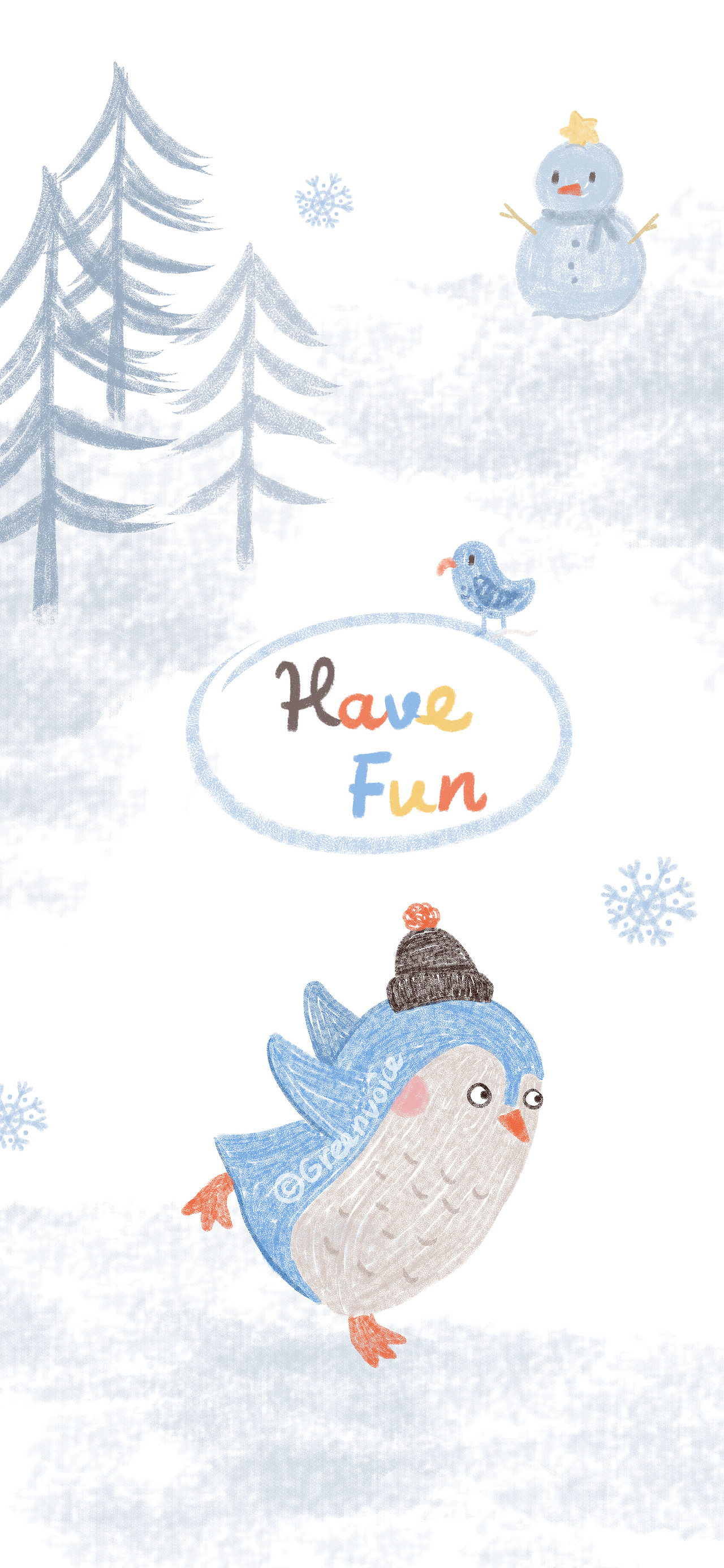 壁纸分享-萌趣企鹅君-动物插画