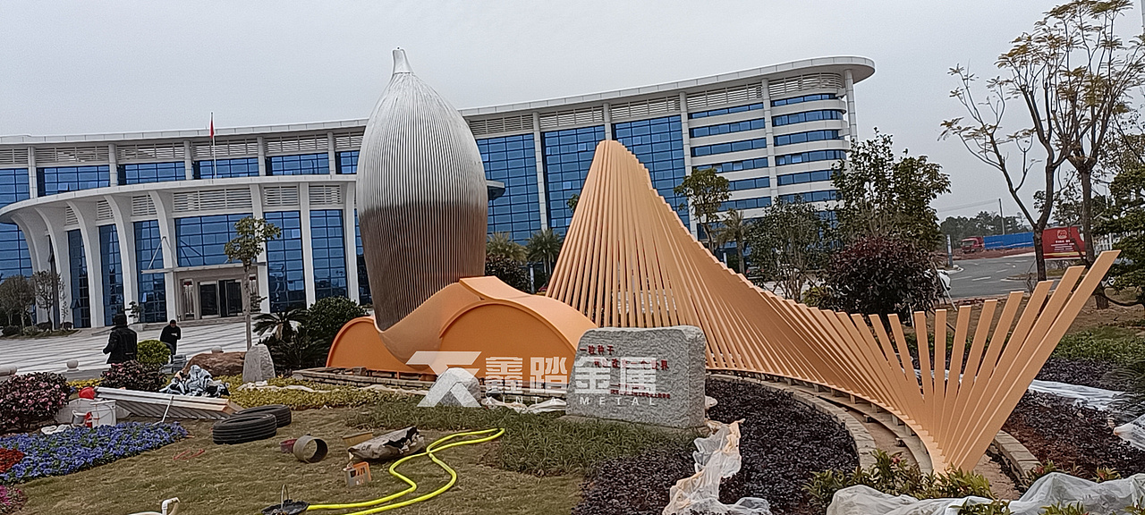河源灯塔盆地景观雕塑小品不锈钢仿真麦穗雕塑实景案例
