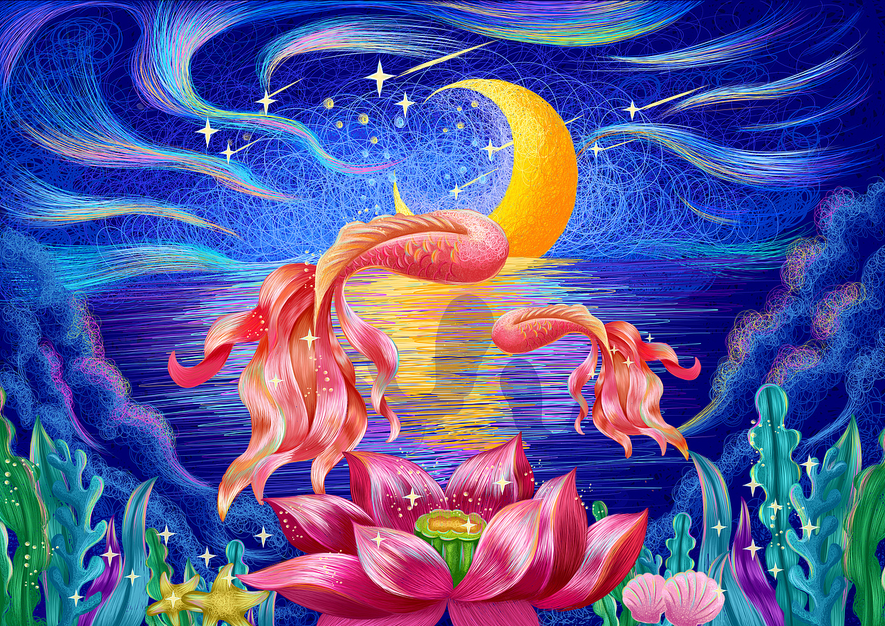 线圈插画鲤鱼戏水（图ZMzEwNDk3MDM2） - 商业插画 - 站酷设计师静啊981104原创素材 - 站酷ZCOOL