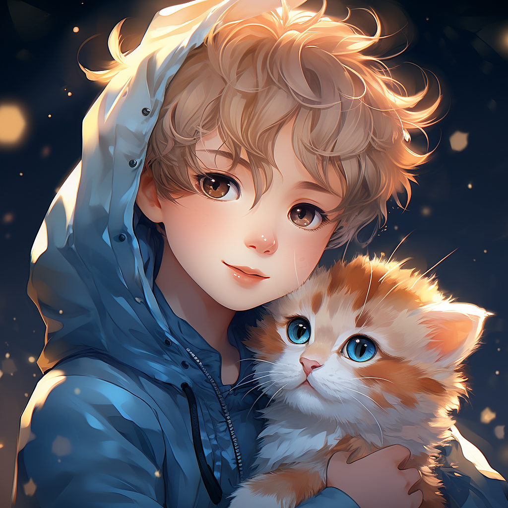 快乐抱猫动漫风男孩头像