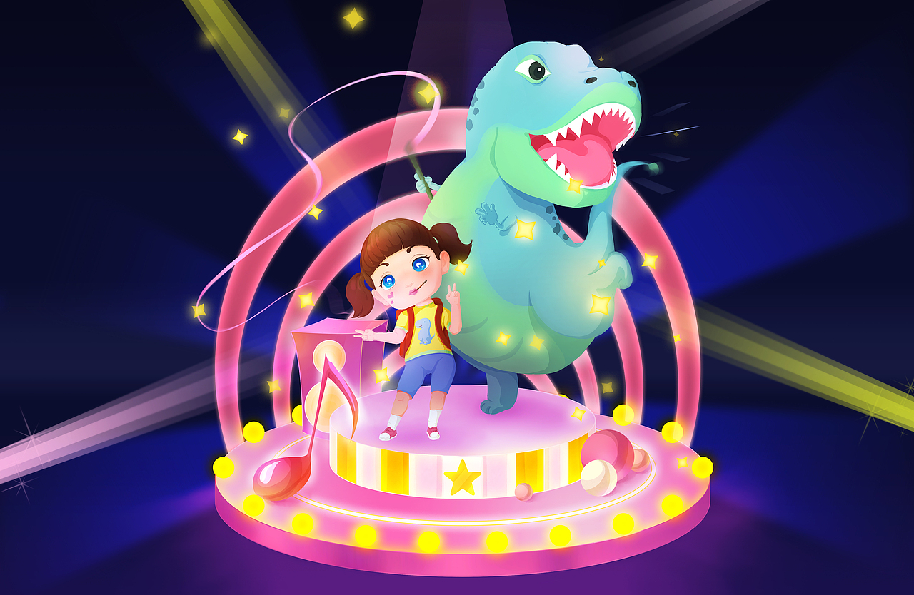 小女孩与恐龙的童话世界（图ZMzU2MjMxMjcy） - 儿童插画 - 站酷设计师sunny科研插画原创素材 - 站酷ZCOOL
