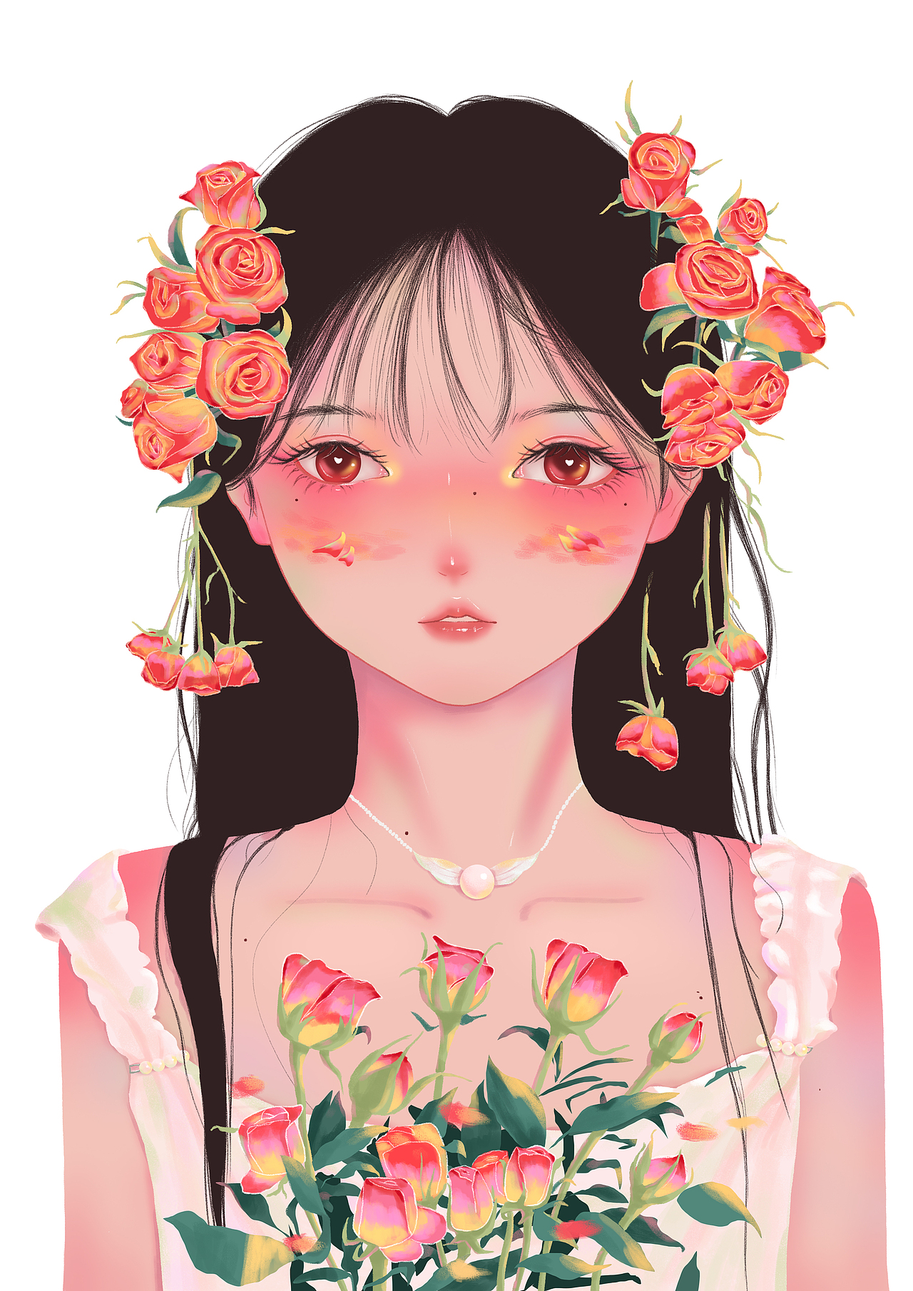 少女与花 插画（图ZMzI1NTcwNzMy） - 创作习作 - 站酷设计师荔枝小雪人9原创素材 - 站酷ZCOOL