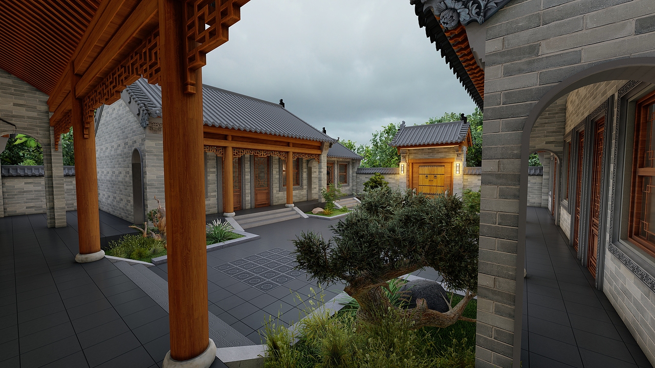 一进四合院,采用新中式建筑材料建设而成,拥有传统中式建筑的外形风格