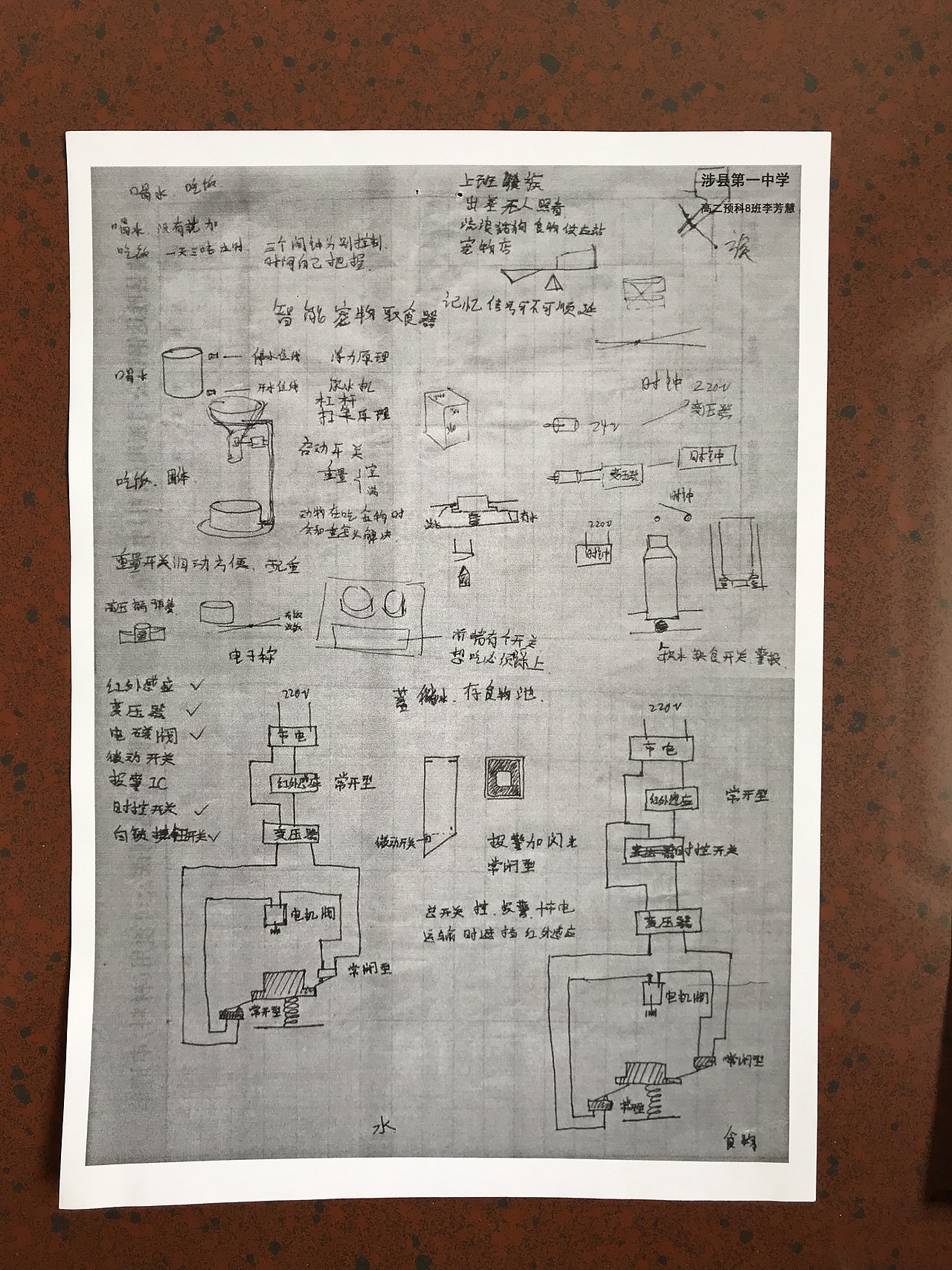 为高中生申请专利特意设计构思及制作的实体模型