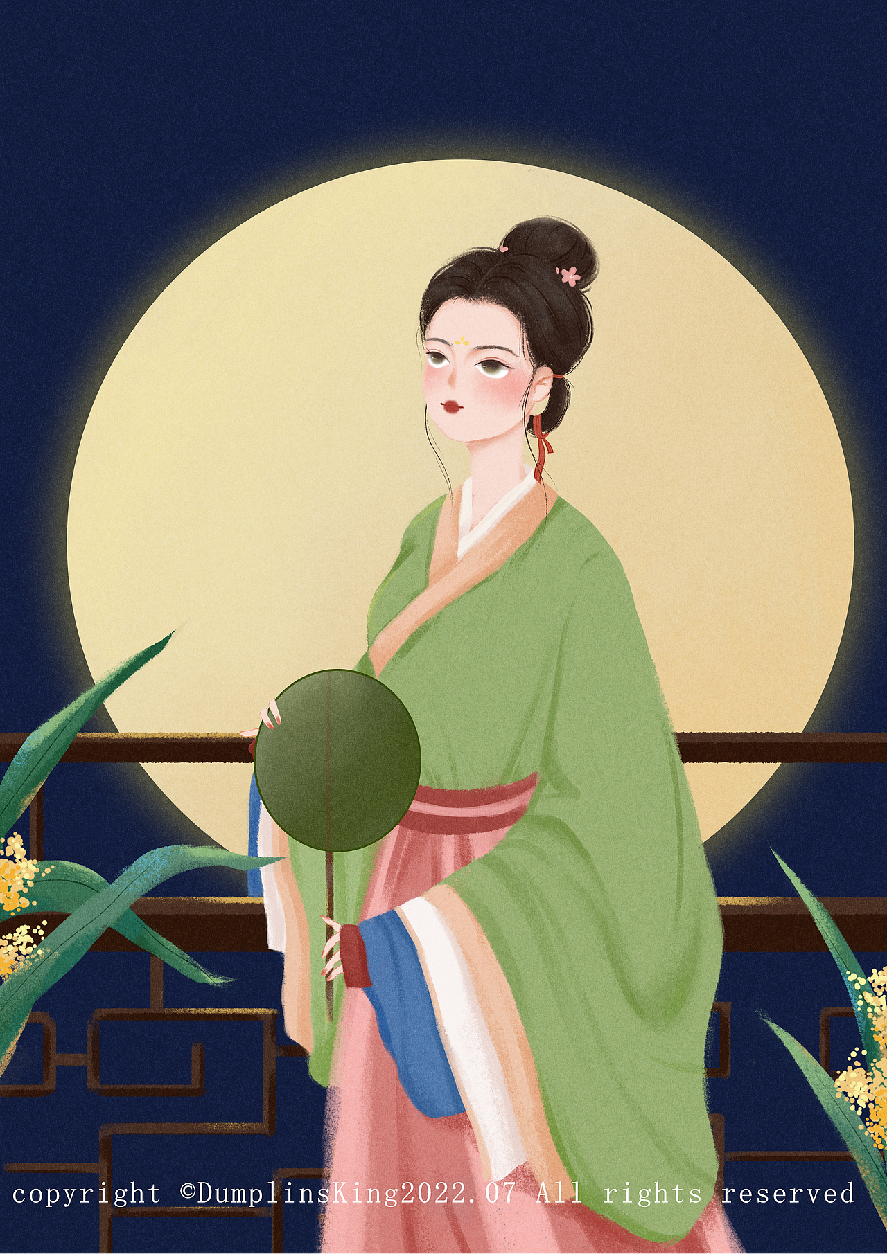 古风插画|望月的少女