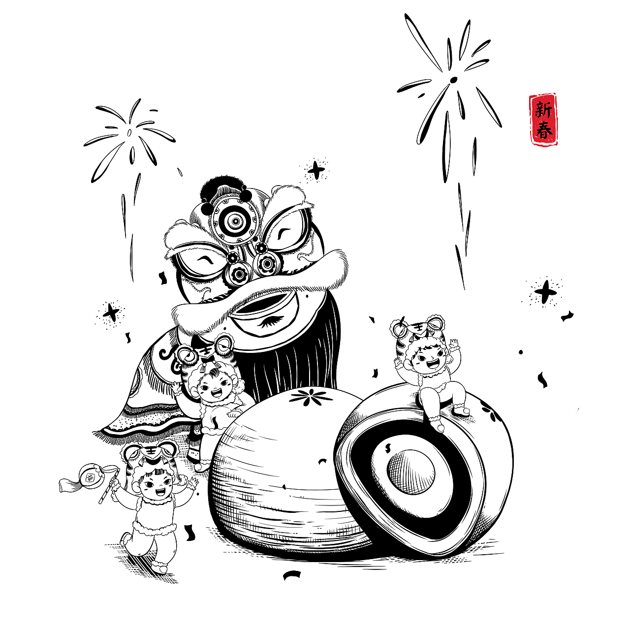 包装插画 年礼插画 蛋黄酥插画  版画