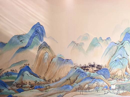 南京墙绘壁画—千里江山图，墙体彩绘，新中式山水画。