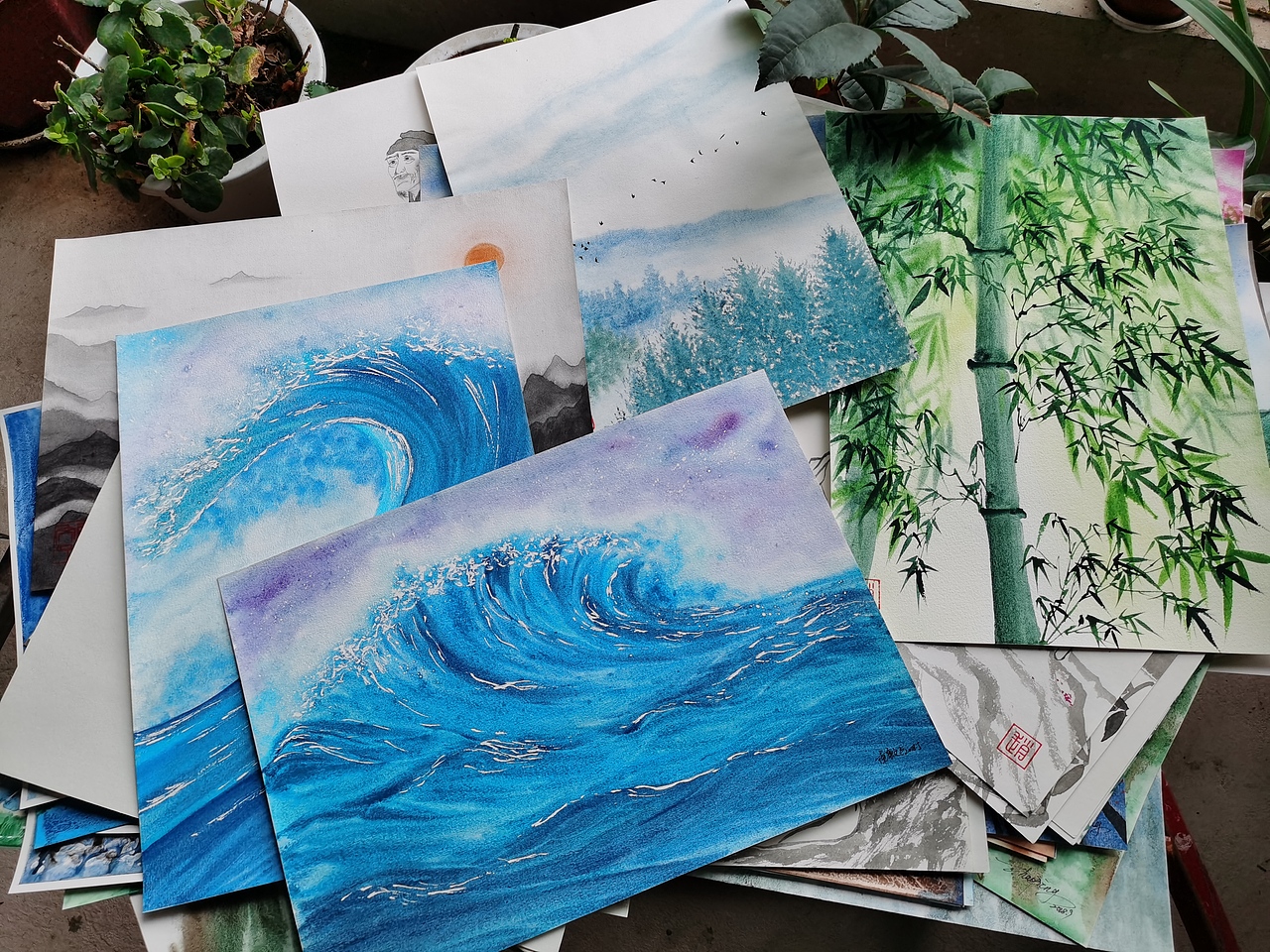 这两年画的水彩，几百张了吧