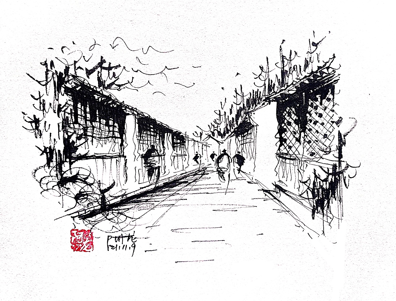 天津古文化街简笔画图片