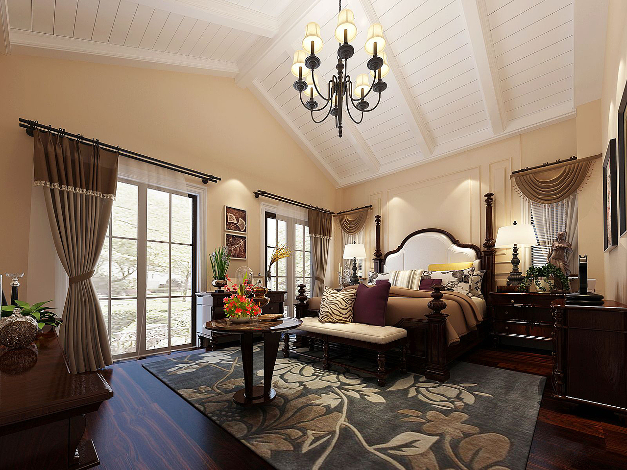 大连新房装修-鹏湖湾400㎡美式乡村