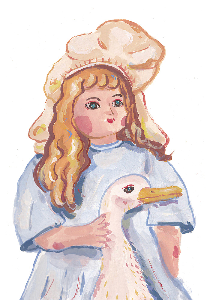 近期的一些插画/喜欢画复古娃娃和幸运鹅/颜料:水粉