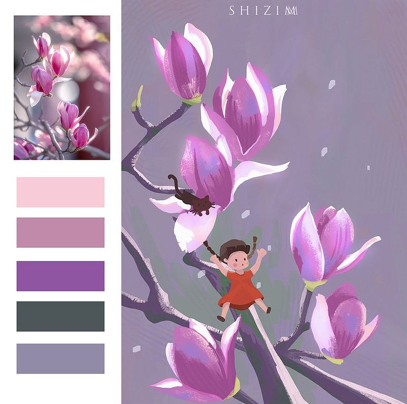 4月速涂练习——花花与女孩系列