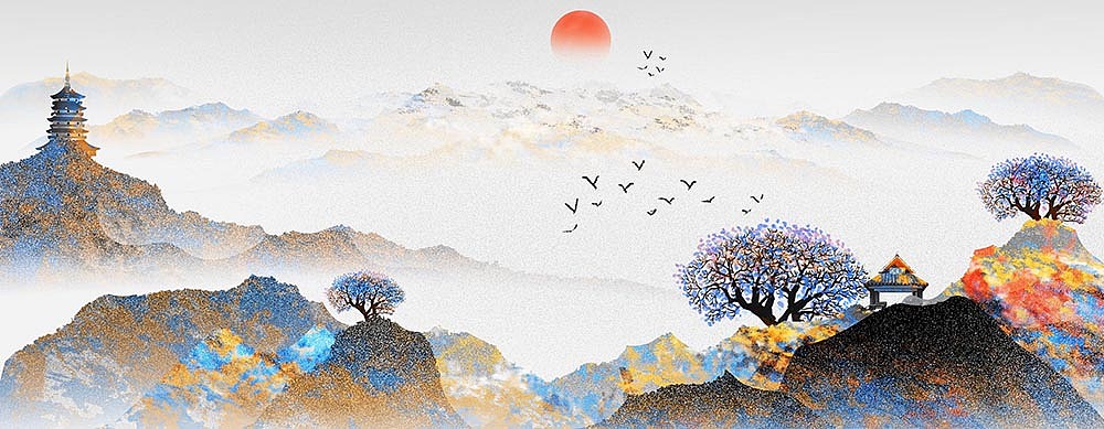 彩色山水画（图ZMTk2MTI0NjIw） - 商业插画 - 站酷设计师心灵艺坊原创素材 - 站酷ZCOOL