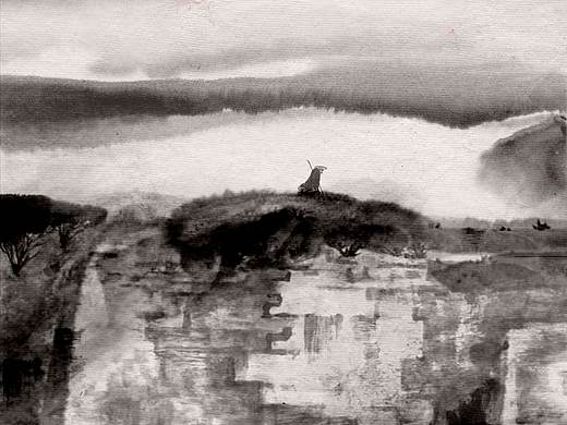 写意画习作《光明顶》《云涌山动》《蝉》《渔歌》