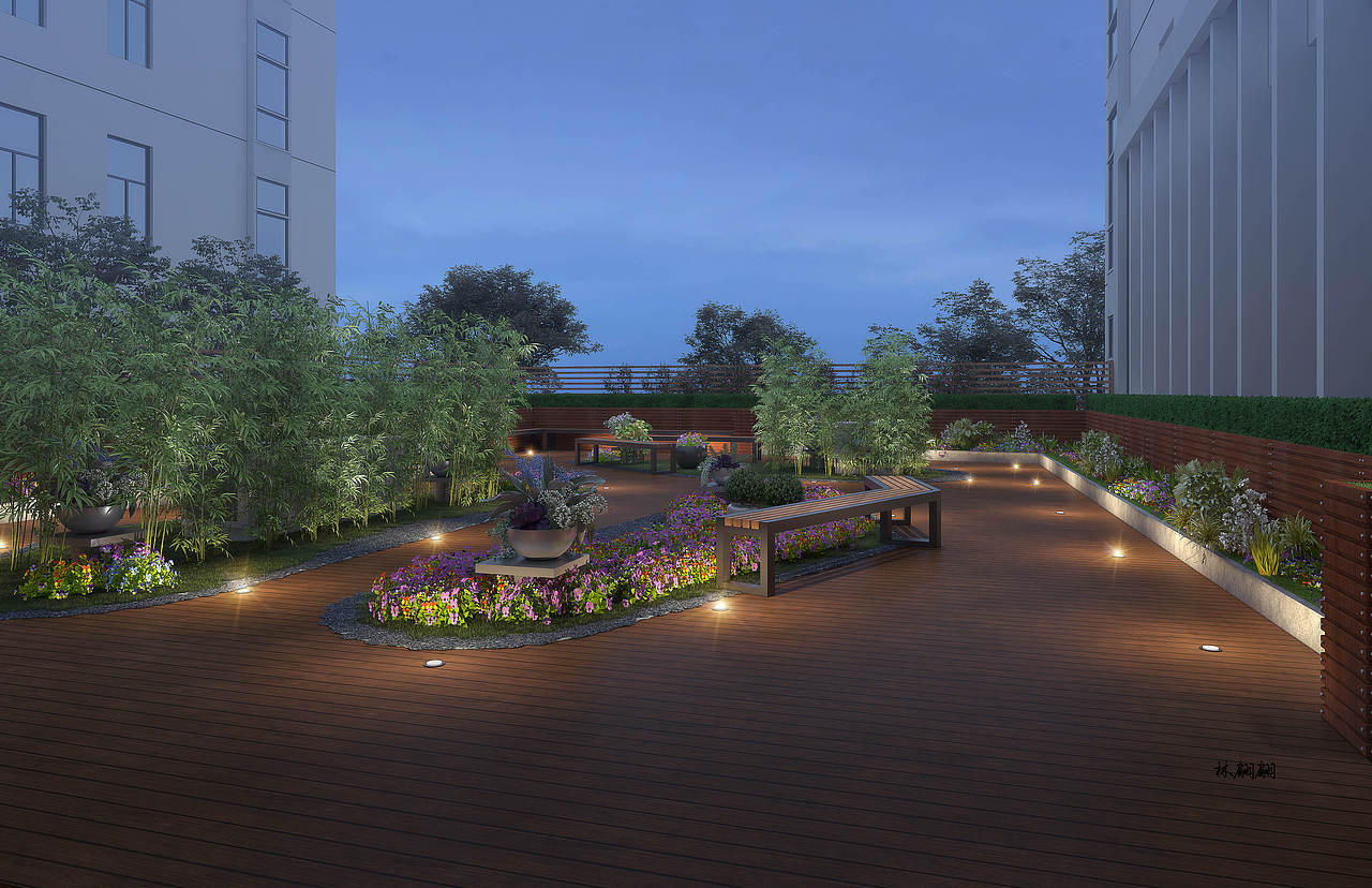 室外效果图|医院花园设计