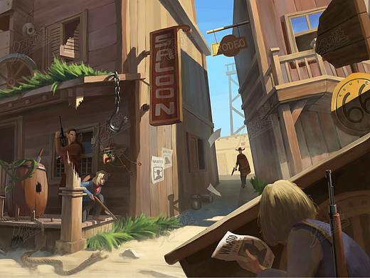 美国西部街道牛仔枪战