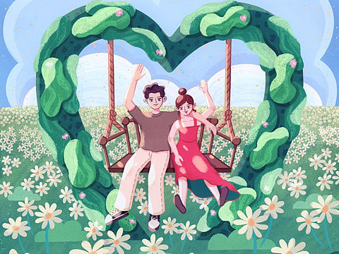 享受春日浪漫光景/原创插画