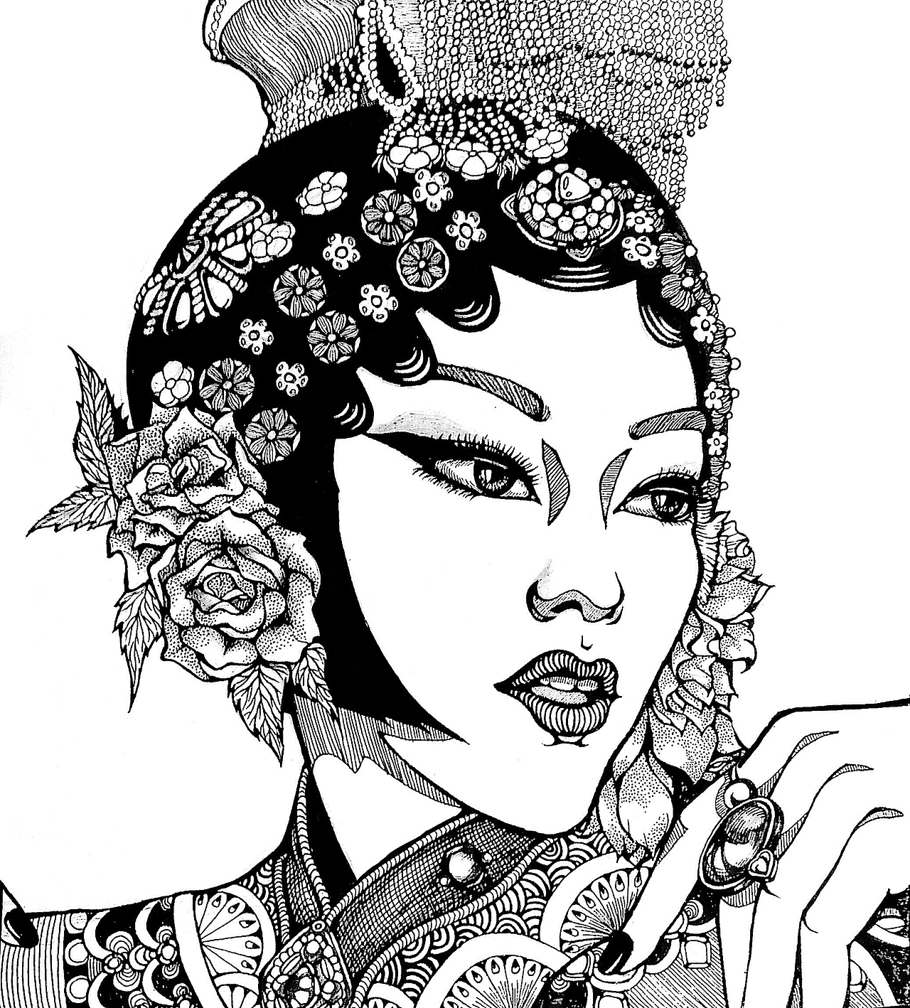 原创作品插画创作习作手绘花旦黑白画线条屠了涂涂屠了涂涂手绘2肖肖