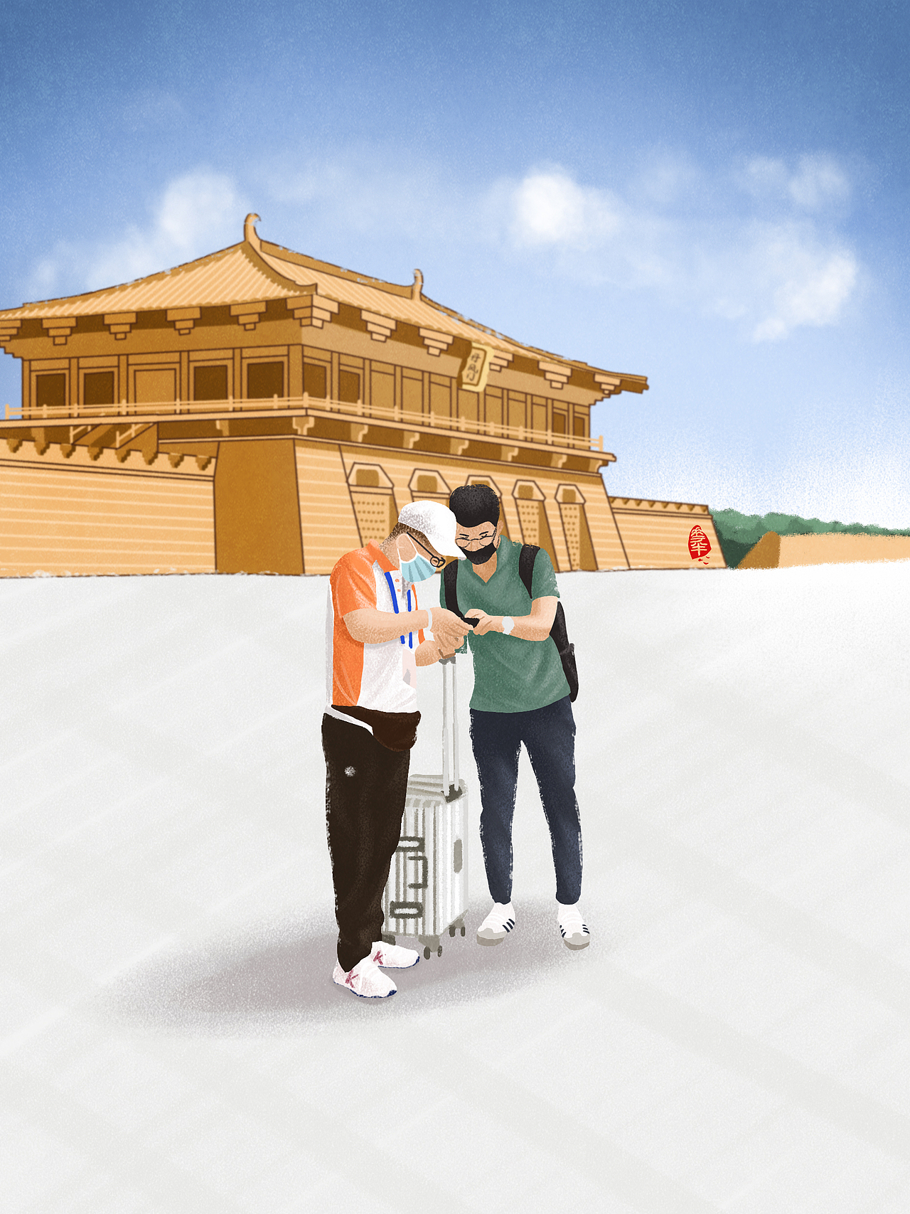 手绘 | 十四运志愿者“小秦宝”服务场景系列（图ZMjc1MDQzMzcy） - 创作习作 - 站酷设计师杨花半原创素材 - 站酷ZCOOL