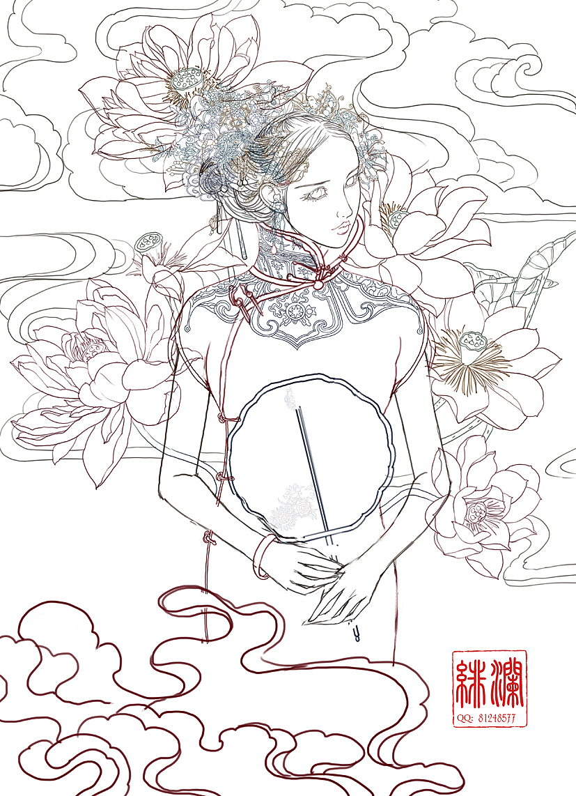 莲降（图ZMTQ0MTMwODU2） - 商业插画 - 站酷设计师插画师绯澜原创素材 - 站酷ZCOOL