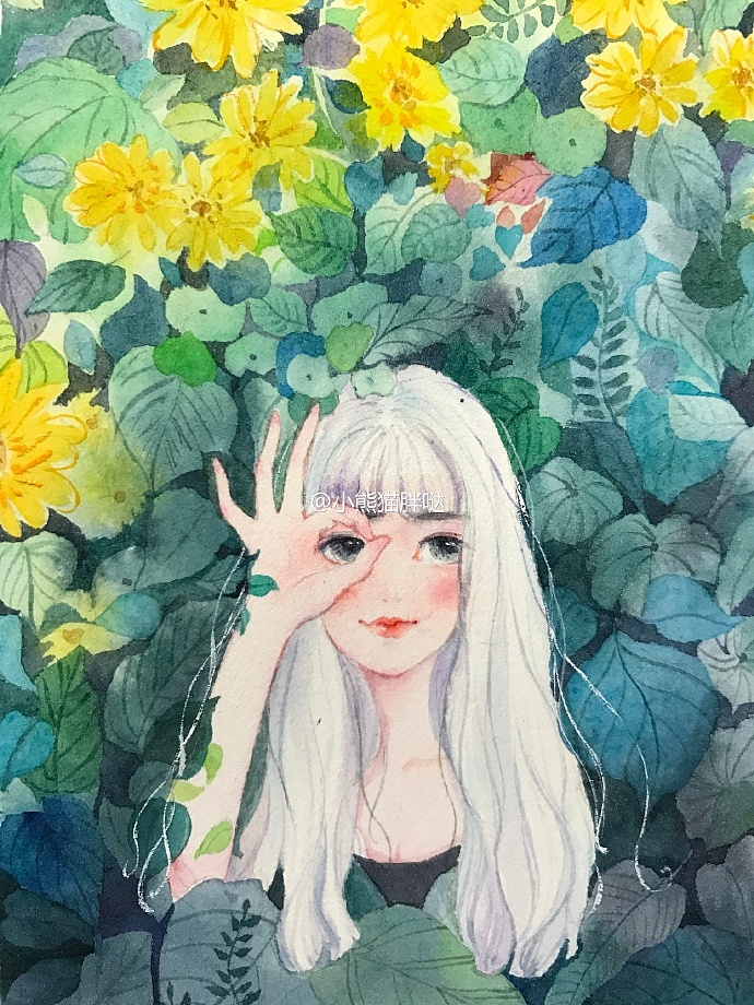 【小熊猫】水彩手绘人物水彩插画教程人物卡通头像手绘水彩步骤