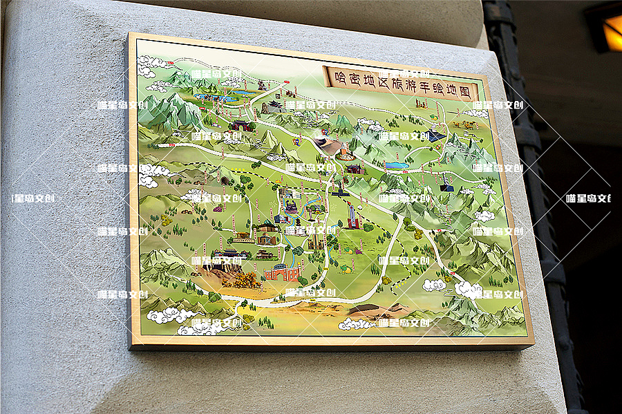 哈密的一套手绘地图-喵星岛文创出品