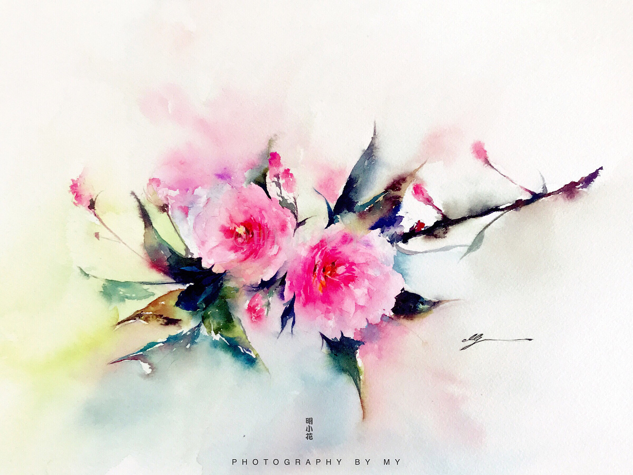 小花的水彩～醉答桃花一梦