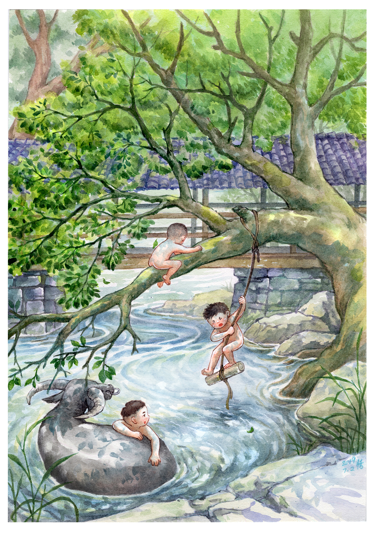 （危险动作请勿模仿）
耍完水，要等半个小时才能回家，水再浅阿爸也不许去，只要用指甲刮一下皮肤露出白白的痕迹，阿爸的扫把藤条就闲不住了，，<br>