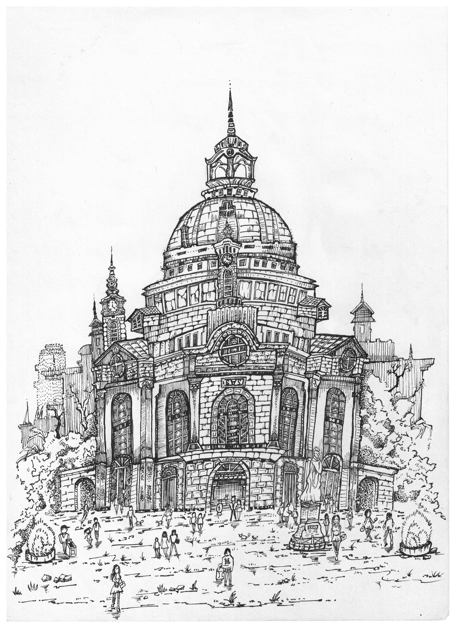 圣瓦西里大教堂素描图片