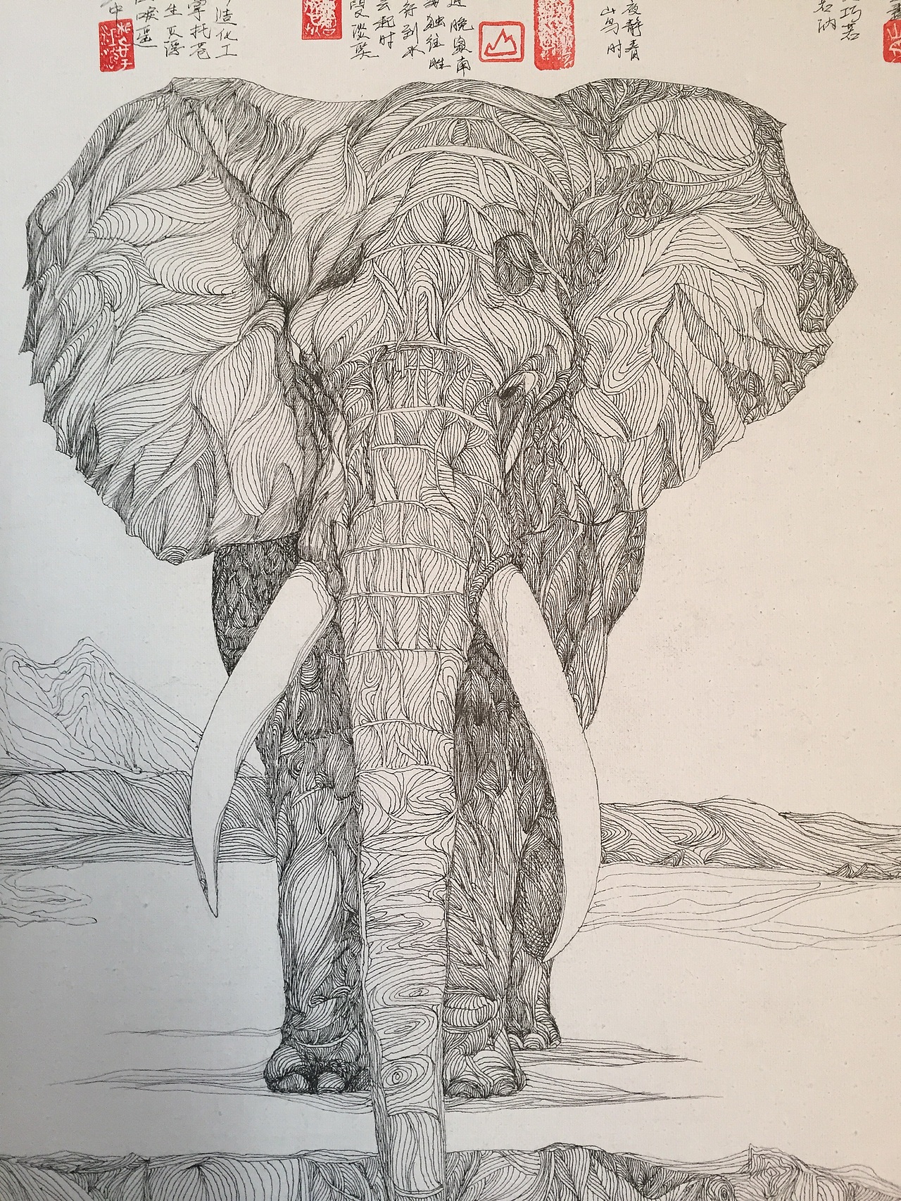 国画风线条大象（图ZMzM0NjQ4NDg=） - 其他平面 - 站酷设计师沈子墨原创素材 - 站酷ZCOOL