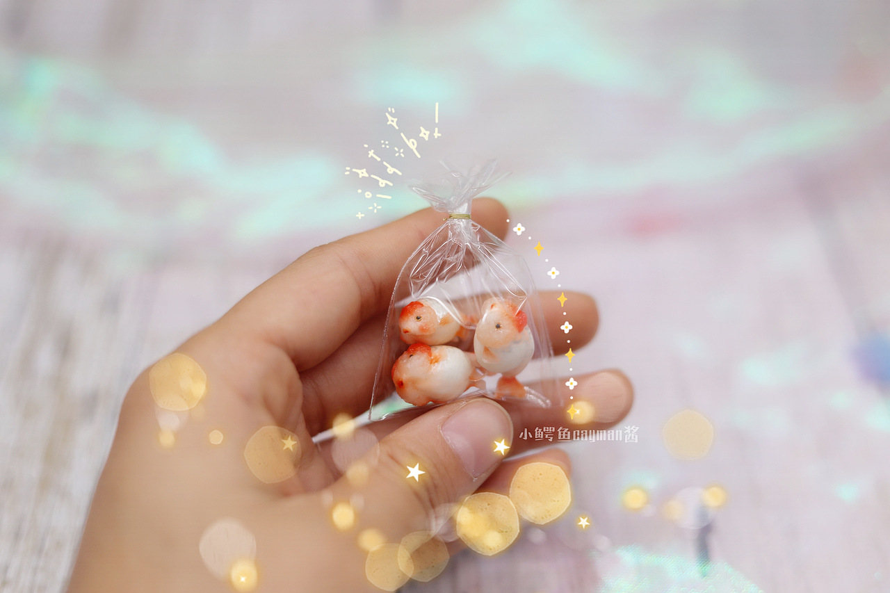 粘土自制微缩兰寿小金鱼