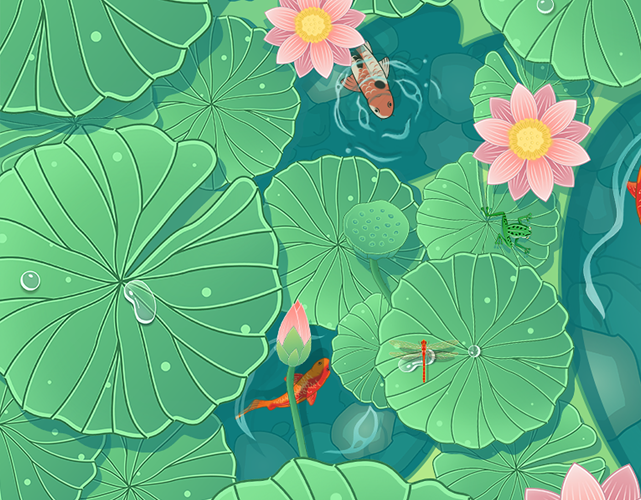 「心相印」夏日荷塘（图ZMzM3MjI2NDEy） - 商业插画 - 站酷设计师有点小洋气原创素材 - 站酷ZCOOL