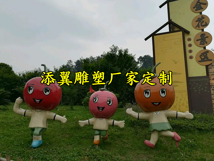 巨大玻璃钢樱桃娃娃雕像真像一颗颗又大又圆的金色珍珠