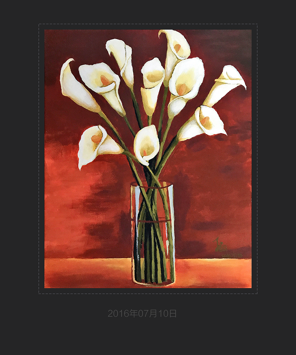 这幅马蹄莲,是在网上买的数字画,加入了自己的想法,优化了一下,看到