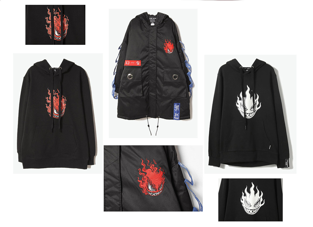 我与潮牌“club xxhh”合作的几款服装图案