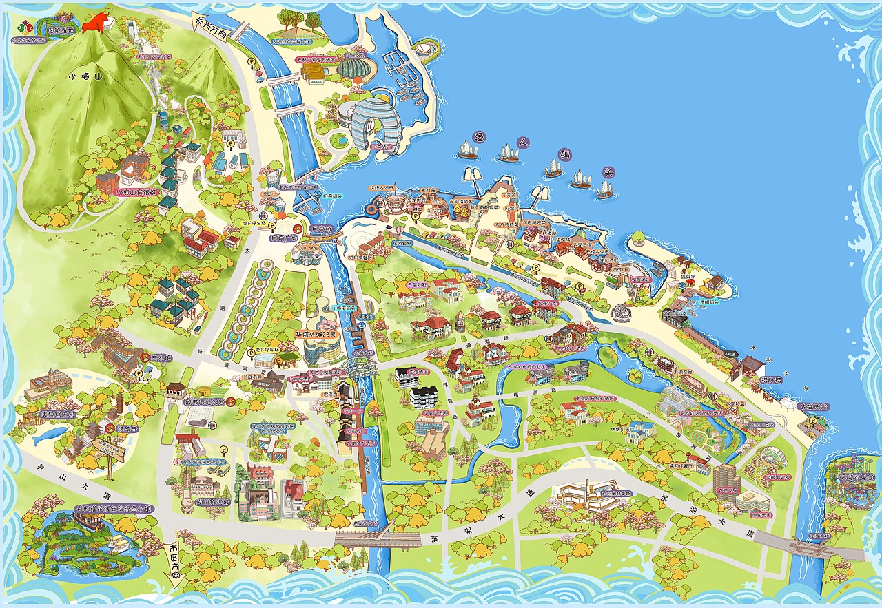 浙江省各景区城市手绘地图精准绘制制作