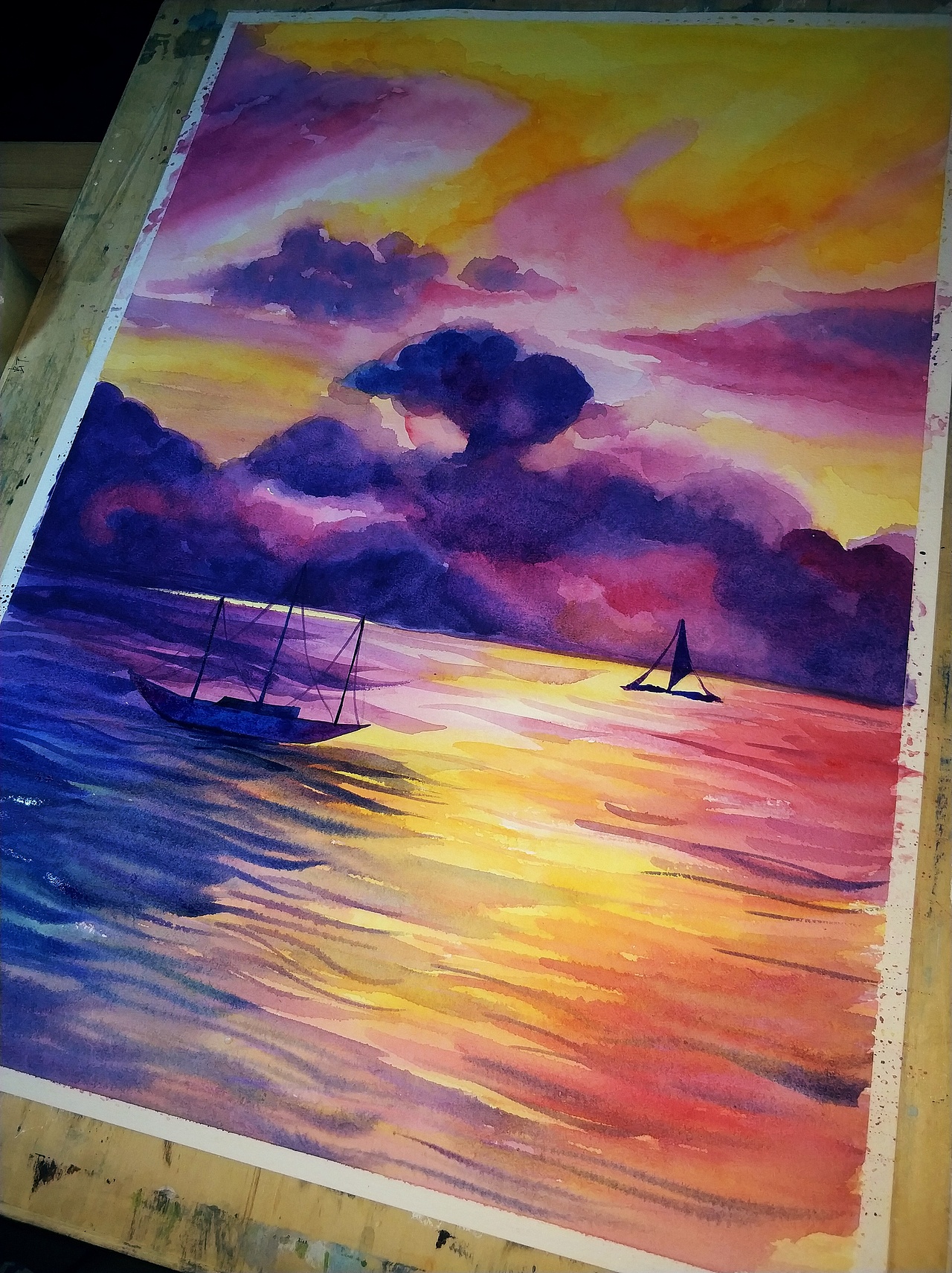 水彩晚霞景观临摹