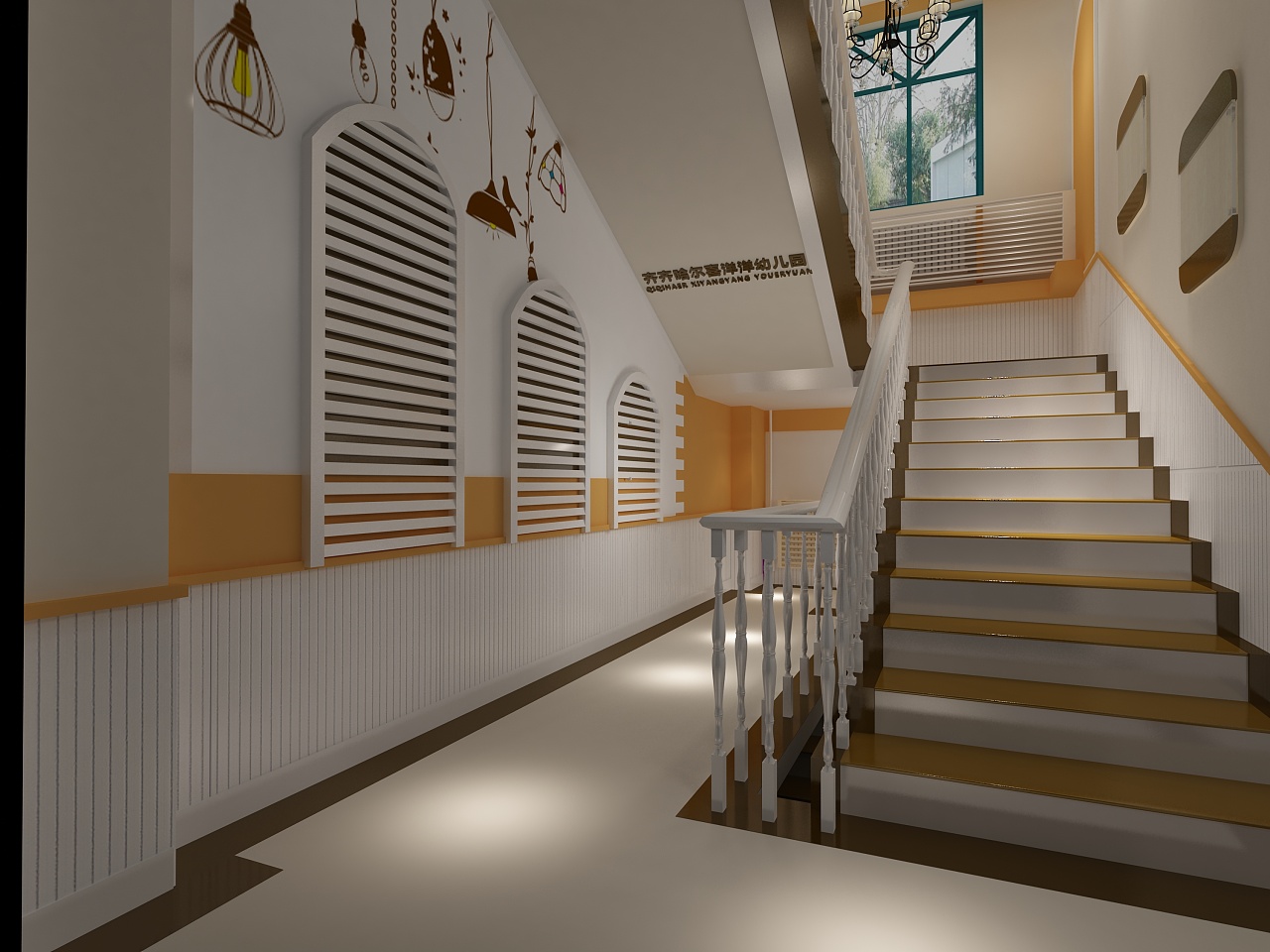 现代幼儿园楼梯间模型SU模型下载[ID:108348191]_建E室内设计网