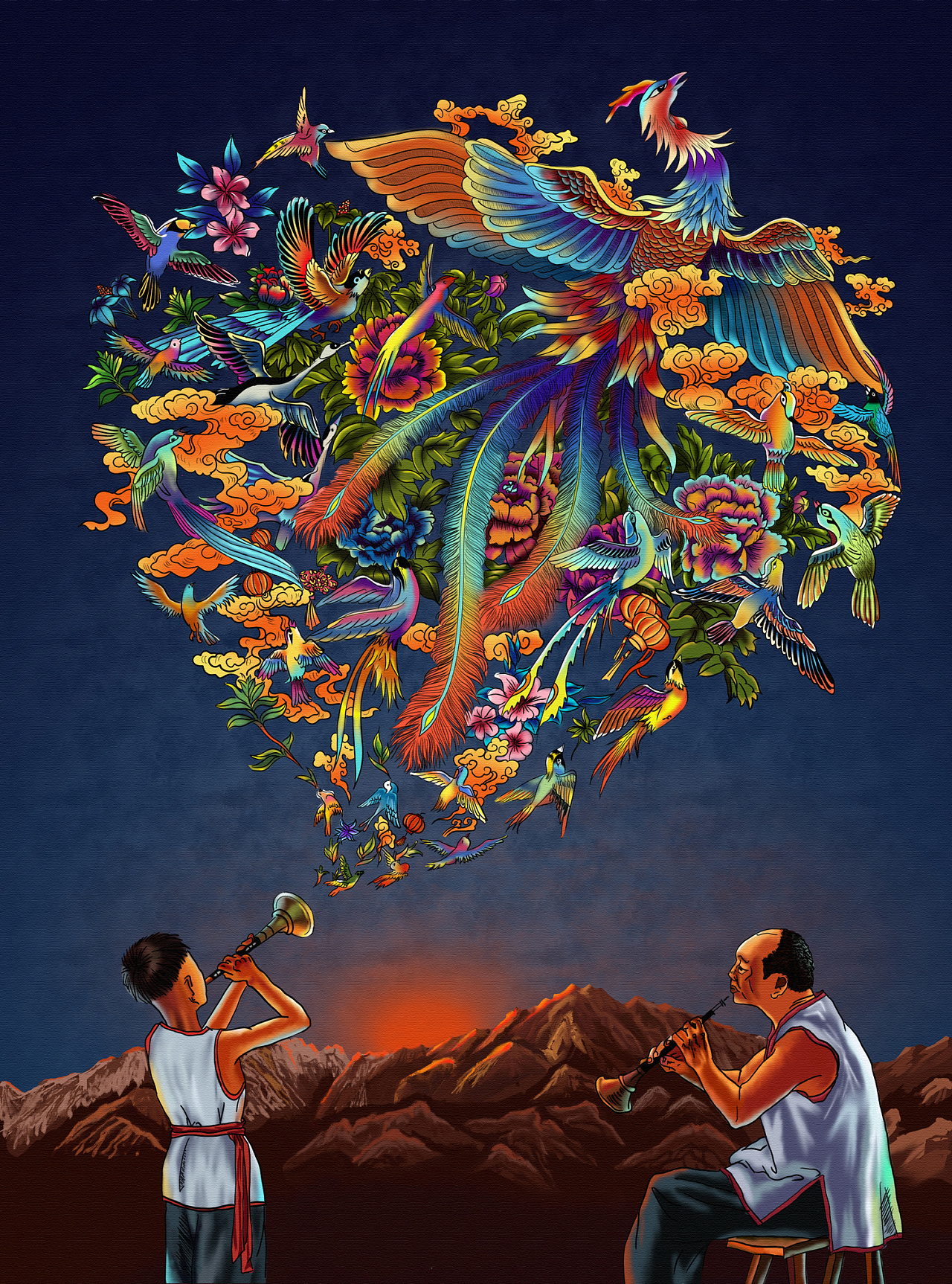 百鸟朝凤临摹|插画|商业插画|满飞白 - 原创作品 - 站酷 (zcool)