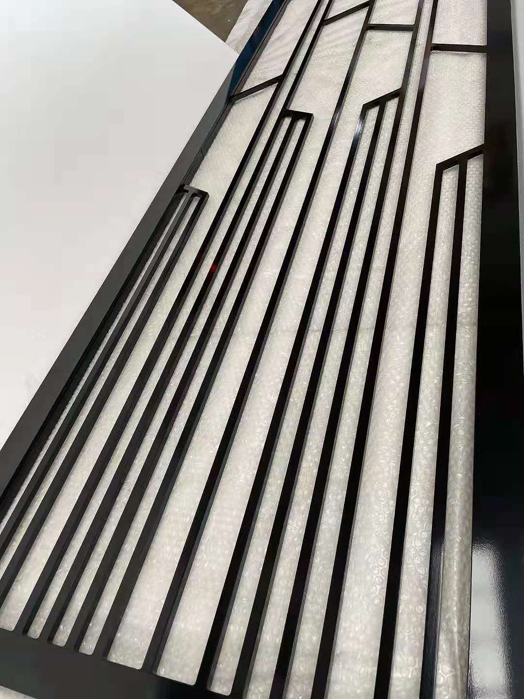 黑钛金不锈钢镶艺术玻璃客餐厅玄关屏风隔断厂家