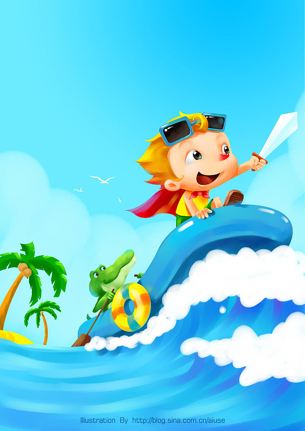 夏日海边-童年的小海盗：绘画步骤（图ZNzA4MDA1Mg==） - 商业插画 - 站酷设计师世良插画原创素材 - 站酷ZCOOL