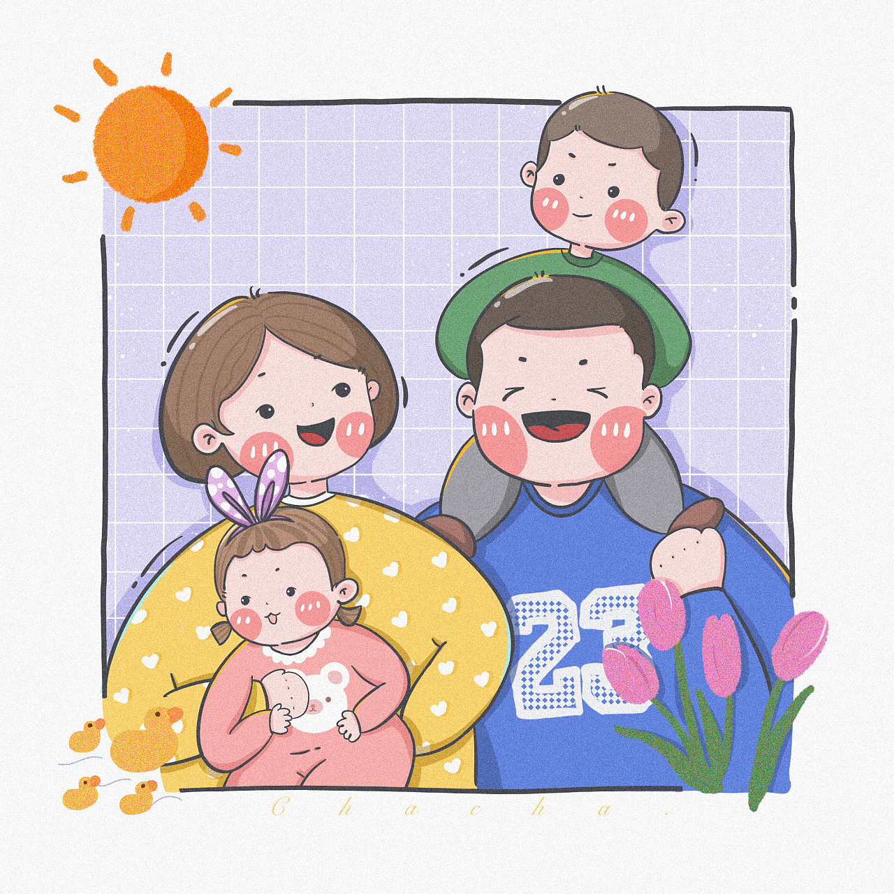 幸福温暖一家人|插画|商业插画|阿歩 - 原创作品 - 站酷 (ZCOOL)