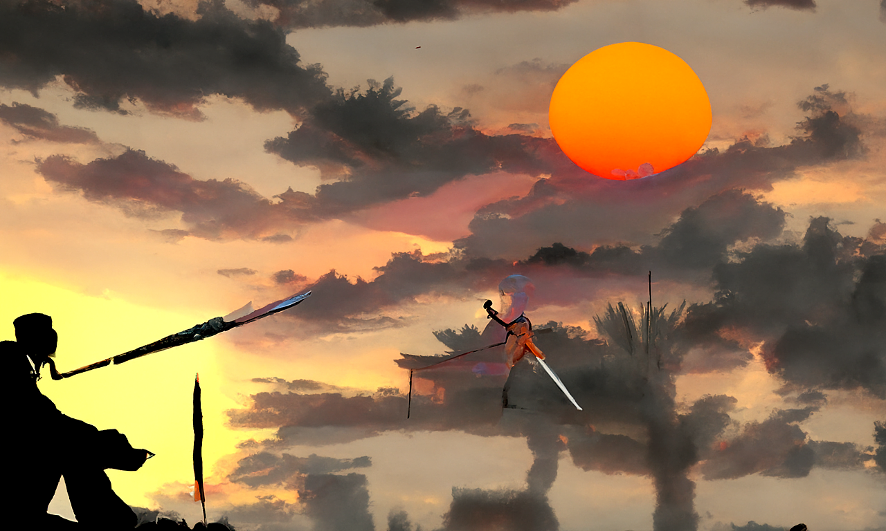 【AI绘画】关键词：A swordsman in the sunset（图ZMjk2MzY1MTY4） - 新锐潮流插画 - 站酷设计师剑丶暝原创素材 - 站酷ZCOOL