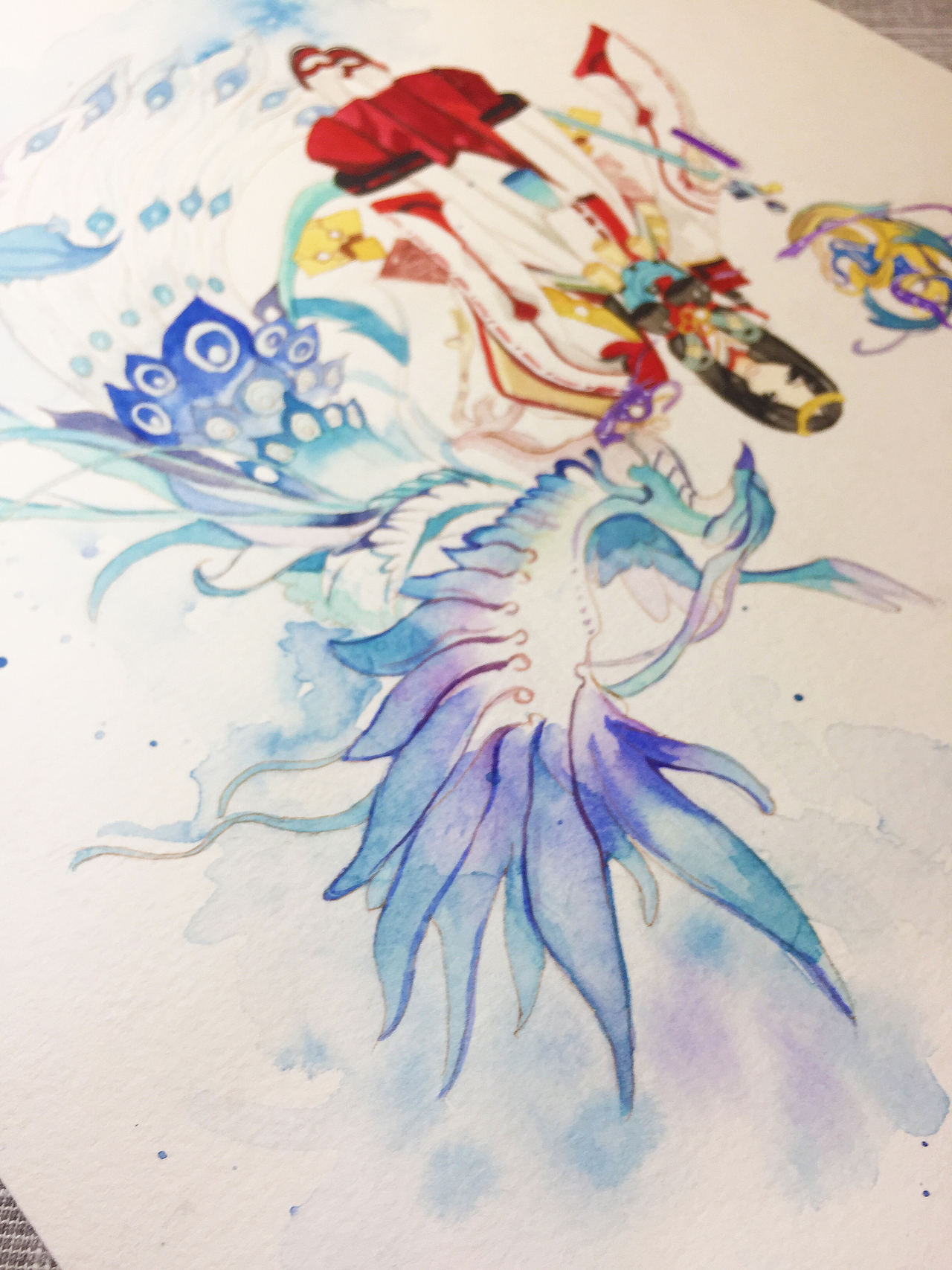 水彩手绘--阴阳师 八百比丘尼|纯艺术|绘画|蒲之未落_原创作品-站酷